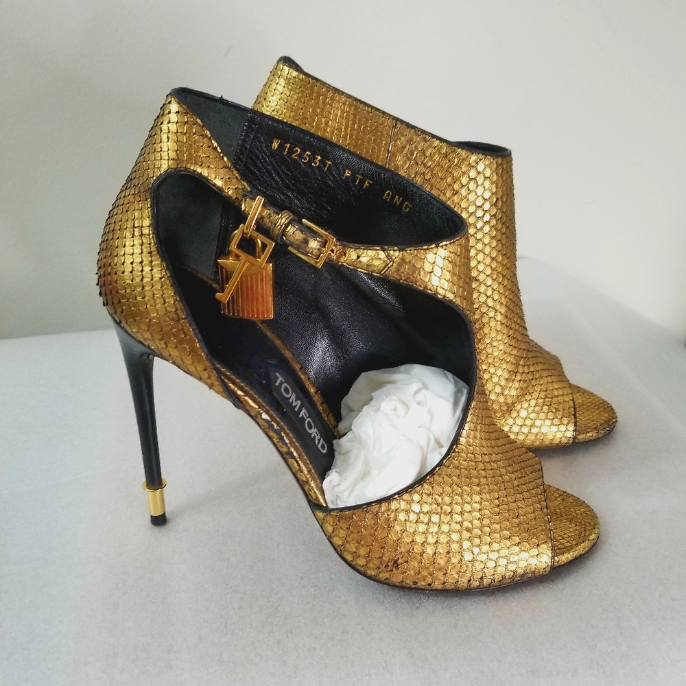 Tom Ford Python Metallic Gold Lock Sandals - image 2